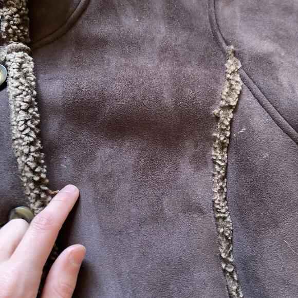 Vintage LL Bean Shearling Jacket Womens Large Brown Sherpa Lined Suede Coat - Picture 8 of 9